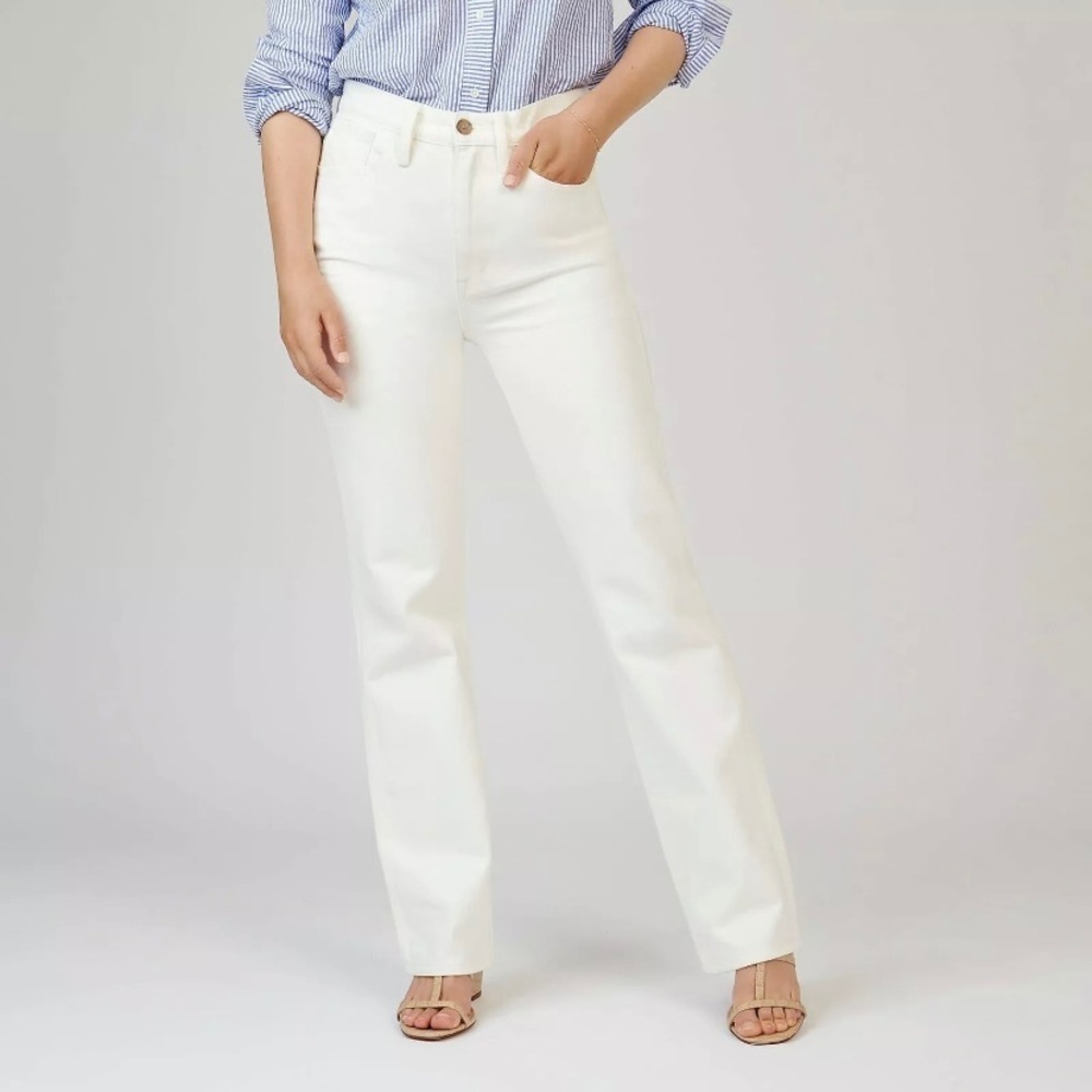 J Crew Re-Imagined Womens Rigid Full-length Bootcut Jean Sz 25 Cream/White AN044